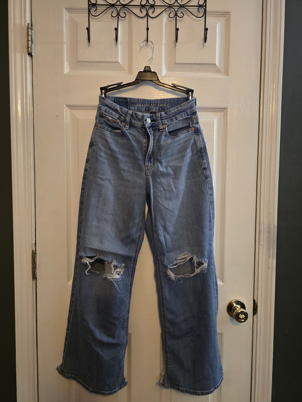 Women's American Eagle Outfitters Light Blue Distressed Wide-Leg Jeans